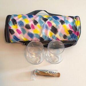 Multicolor Wine Bag with 2 Plastic Cups & Corkscrew